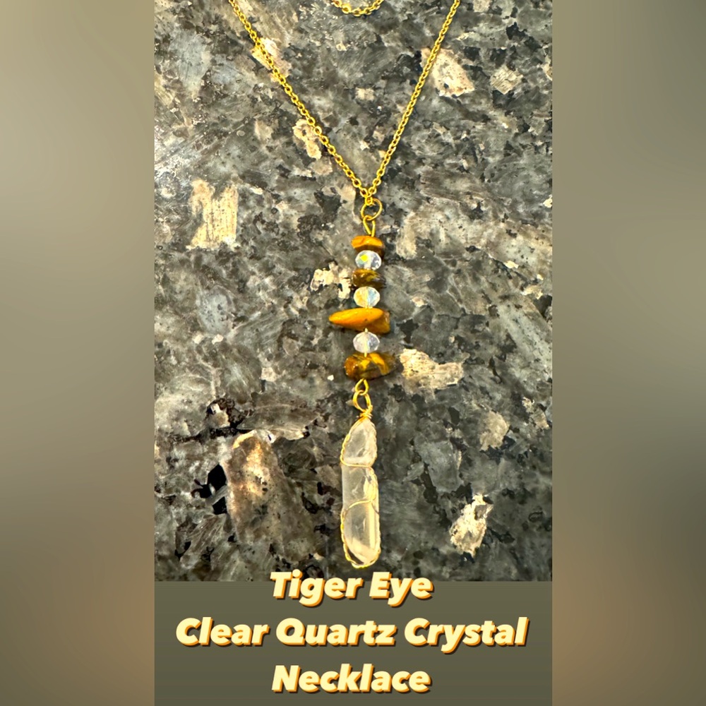Tiger Eye Clear Quartz Crystal Necklace